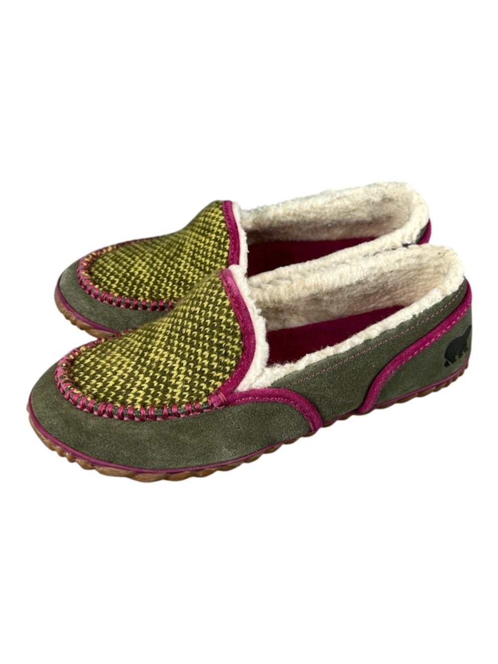 Sorel Tremblant Blanket Moccasins Women's 8 Green Suede Slippers Shearling